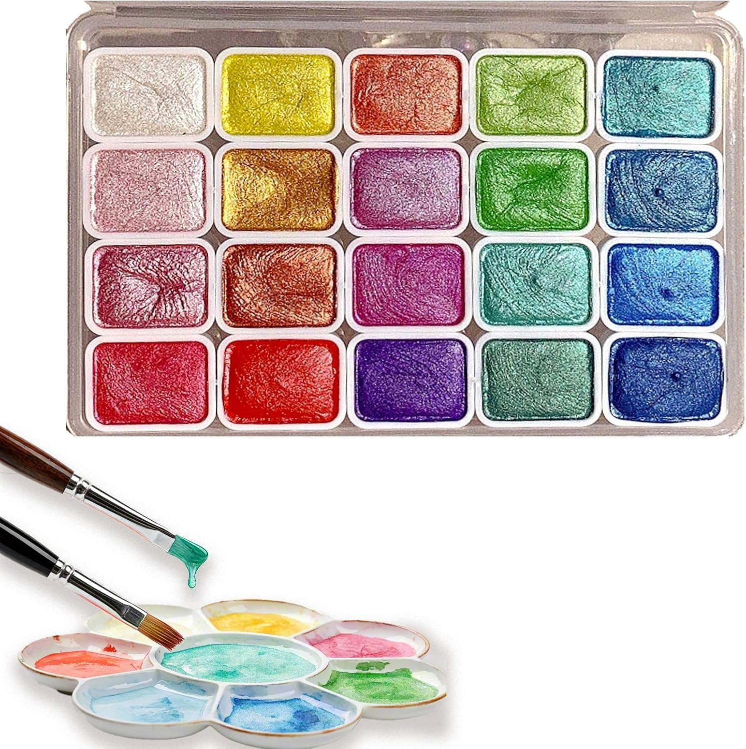Forestry Change Watercolor Set 20 Color Pearlescent Watercolor Paint Set Metallic and Glitter Paints for Forestry Art and Creation Suitable for Beginners Adults Painting Enthusiasts image number 2
