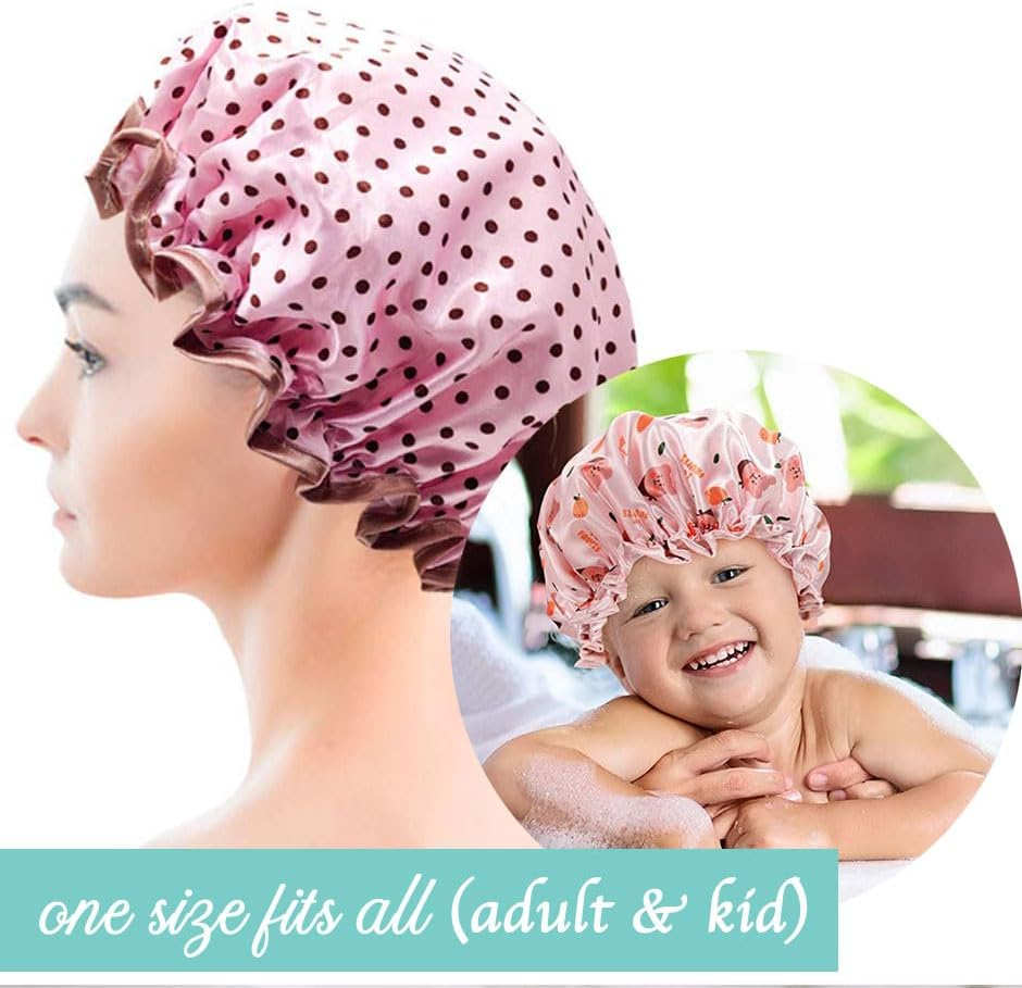 1 Pack Shower Cap, Reusable Bath Shower Caps for Women Long Hair, Double Layer Waterproof Bathing Shower Hat Hair Protector for Kids Girls Men (Black) image number 3