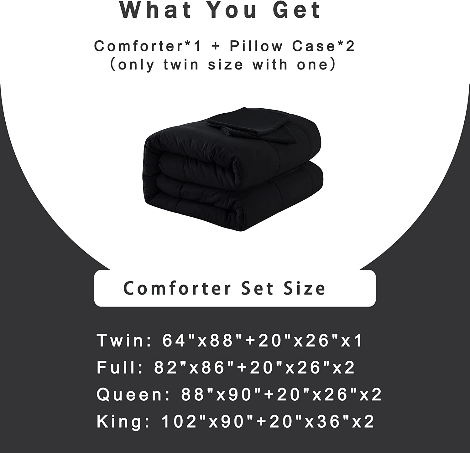 DOWNCOOL Queen Comforter Set -All Seasons Bedding Comforters & Sets with 2 Pillow Cases-3 Pieces Bed Set Queen down Alternative Comforter Set -Black Bedding Comforter Sets Queen (88X90 Inches) image number 3