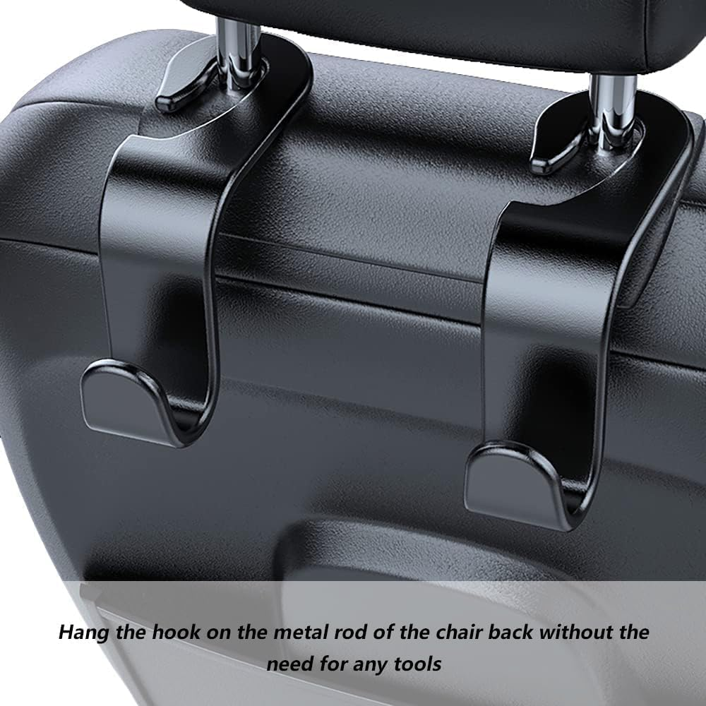 Car Tissue Holder Set, Leather PU Tissues Box Cover for Car Backseat Large Rectangle Napkin Holder Soft Rectangulars for Storage& Organization with 2Pcs Hooks - Black image number 3