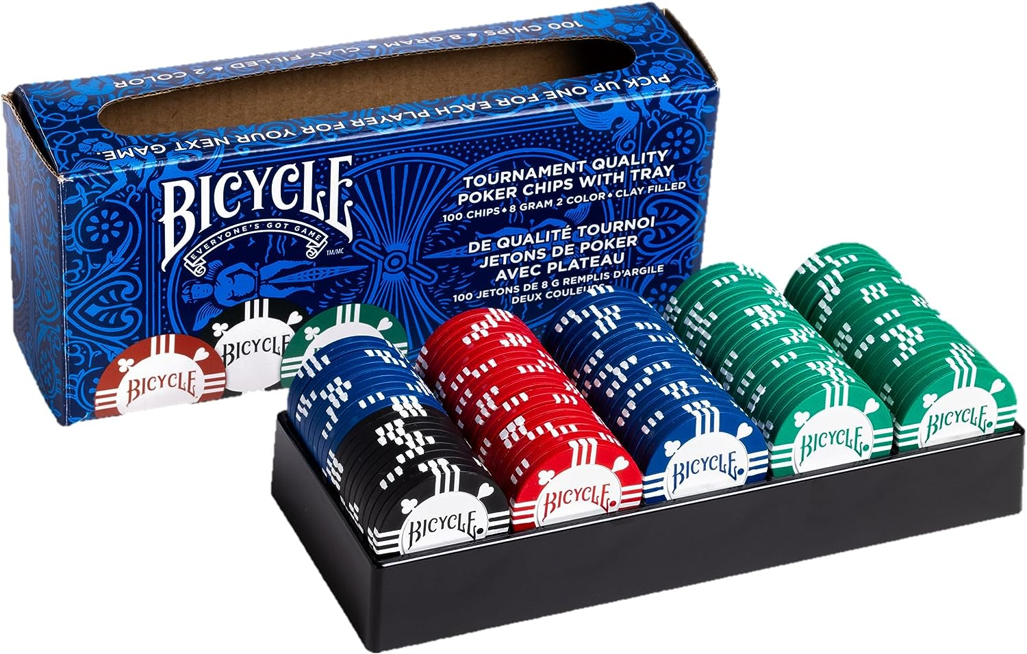 Bicycle Clay Poker Chips with Tray image number 1