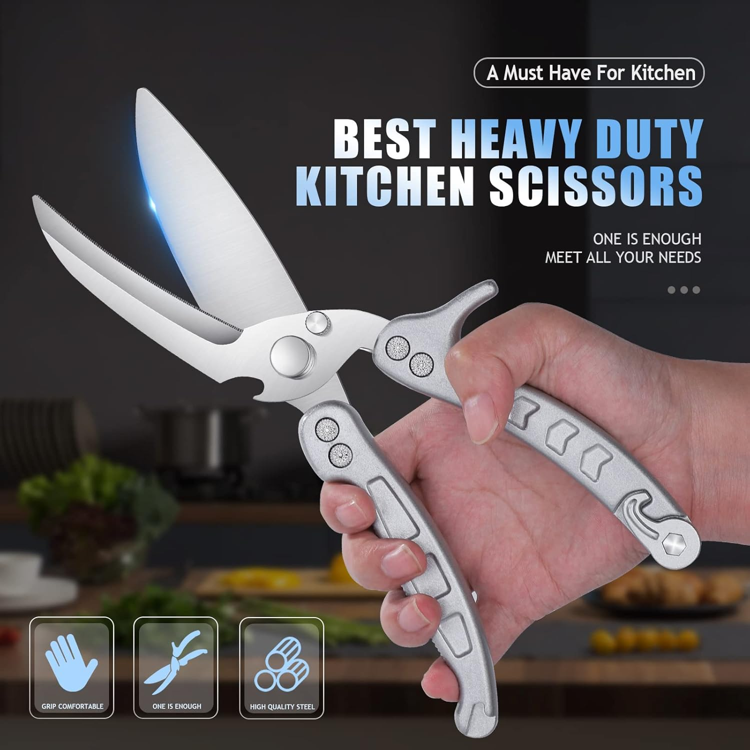 DRAGON RIOT Heavy Duty Poultry Shears - a Must Have Kitchen Shears for Chicken and Meat Cutting - Dishwasher Safe and Stainless Food Kitchen Scissors for Thanksgiving(Silver) - Golden image number 4