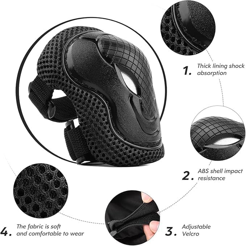 Kids Knee Elbow Pads and Wrist Guards Protective Gear Set, 6Pcs Kids Knee Pads Elbow Pad Wrist Guards Protective Gear Set, Adjustable Wrist Guard Knee and Elbow Pads image number 2