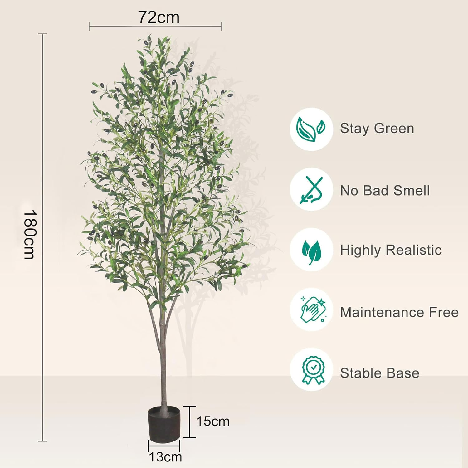 TUXOIUBA Artificial Olive Tree, 180Cm Tall Faux Silk Plant with Natural Wood Trunk and Lifelike Fruits for Home Office Decor, Indoor Fake Potted Tree for Modern Home Office Indoor Outdoor Decor