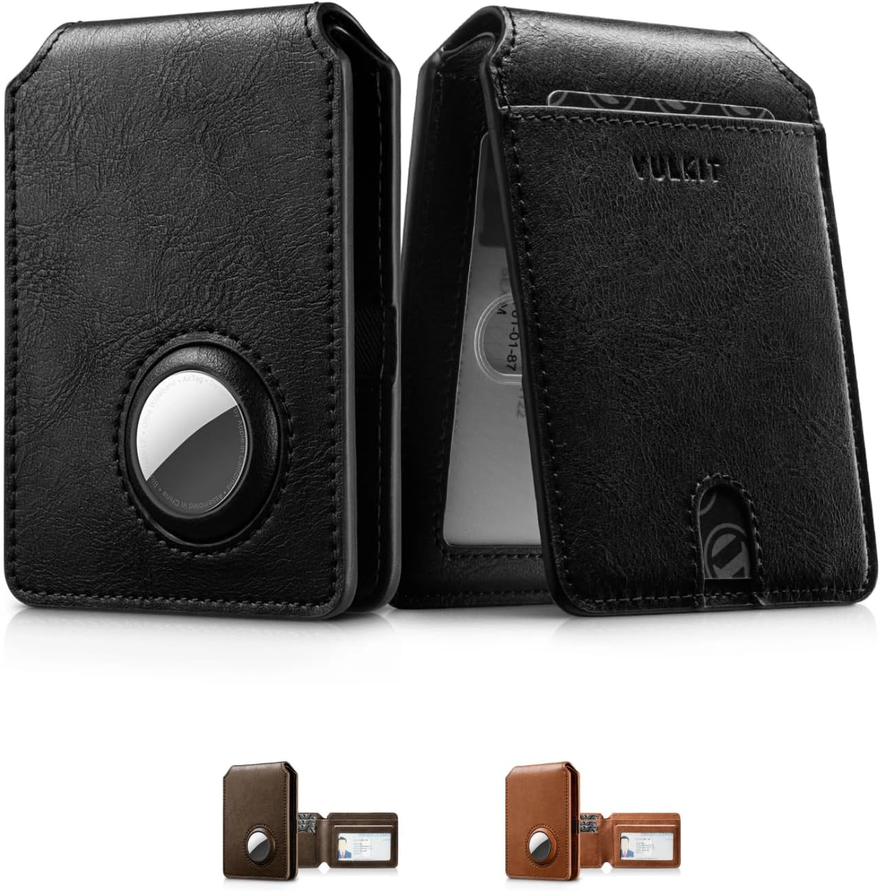 VULKIT Aussie Men'S Ultra-Slim Airtag Card Wallet (1.5Cm), RFID Blocking Leather Bifold with ID Window, Front Pocket Design & Anti-Loss Tracking for Everyday Carry & Travel, Coffee