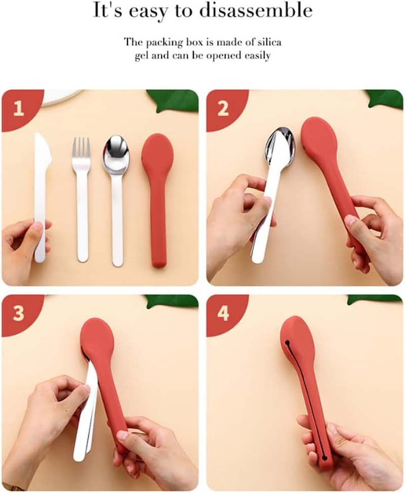 ARFUKA Camping Utensils Travel Silverware Set with Case Stainless Steel Fork Spoon Knife Set Camping Cutlery Set Travel Utensils with Case Flatware Set Tableware for Traveling Picnic Hiking Lunch Box image number 4