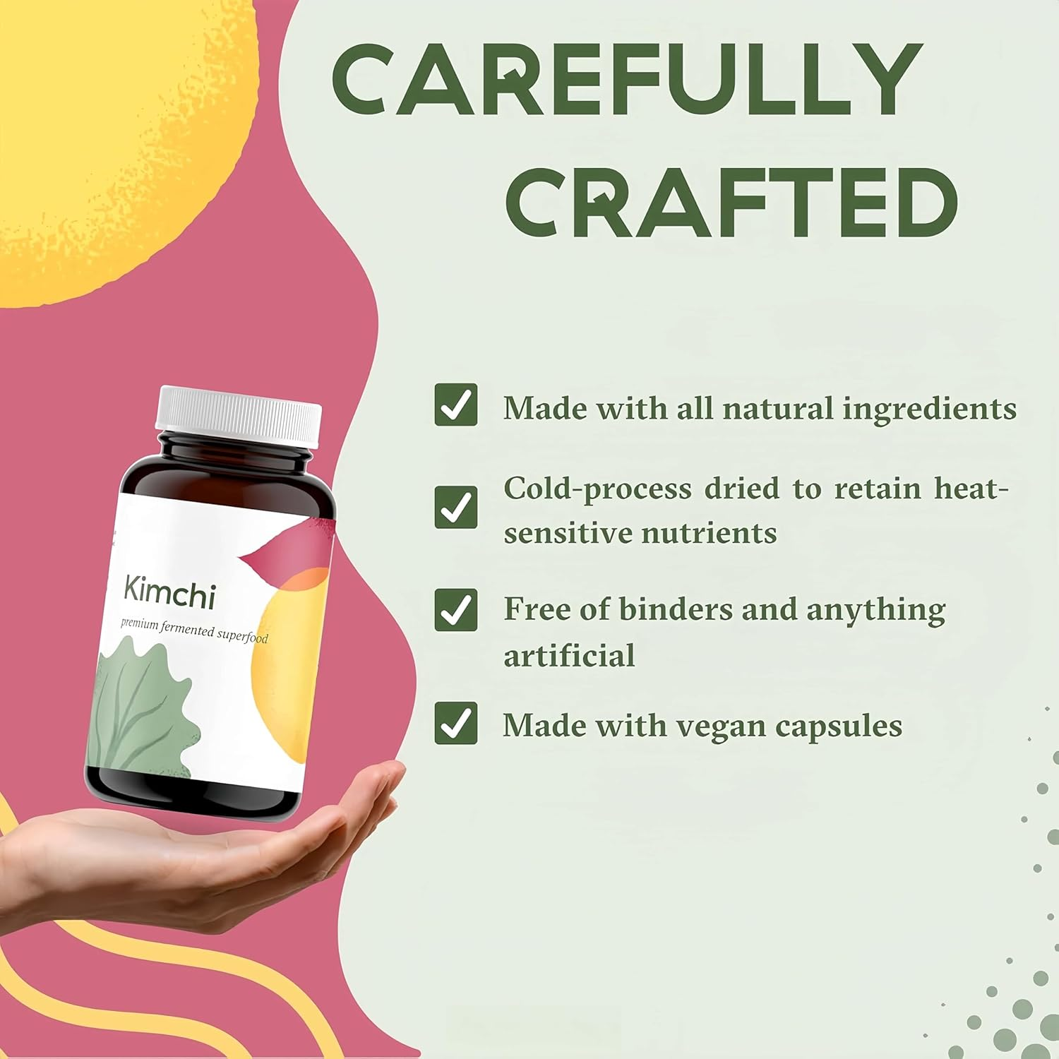 Gut Health, Immunity Enhancement, Anti-Aging, Kimchi Powder Capsules, Vegan, Non-Gmo image number 3