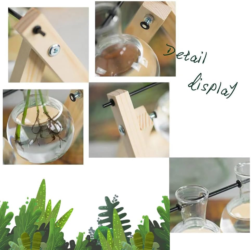 Plant Terrarium Wooden Stand Propagation Stations Glass Hydroponics Bulb Vase Desk Plants Holder for Gardening Office Home Decor 3 Glass Vase image number 1