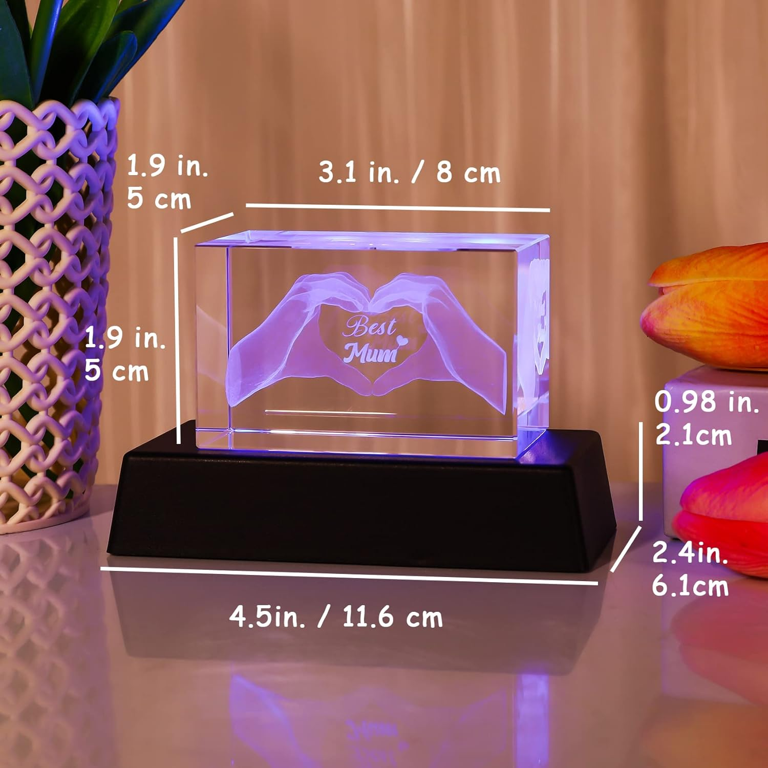 Crystal Best Mum Birthday Gifts Figurines, Glass Engraved 3D Heart in Hands Funny Night Light Ornament for Mummy on Christmas, Love Keepsake Presents for Mother'S Day from Daughter or Son - Gifts For Dad image number 5