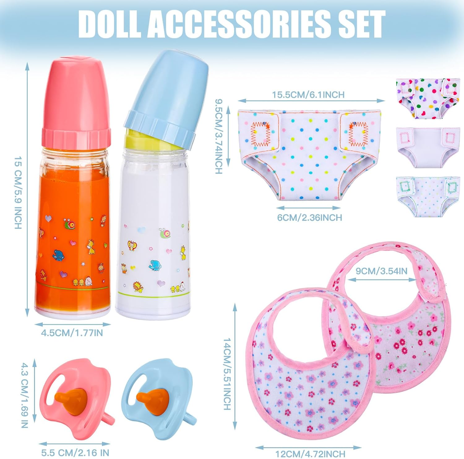 Shappy 10 Pcs Baby Doll Accessories Set Includes Baby Doll Diapers Bottles Pacifier Bibs Baby Caring and Feeding Accessories Set Stuff for Boys Girls Christmas Birthday Gift, as the Pictures Shown image number 2