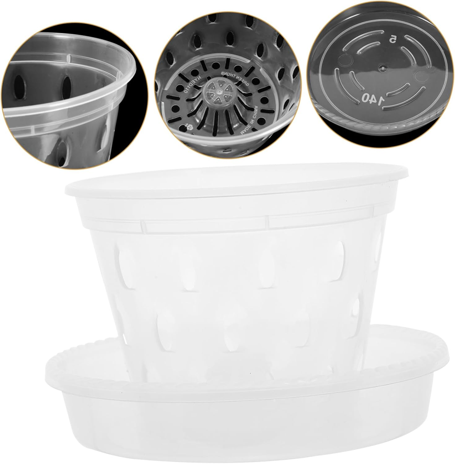 INOOMP 5Sets Plastic Orchid Pots and Saucers for Indoor Flowers Garden Supplies and Decorative Plant Containers image number 6