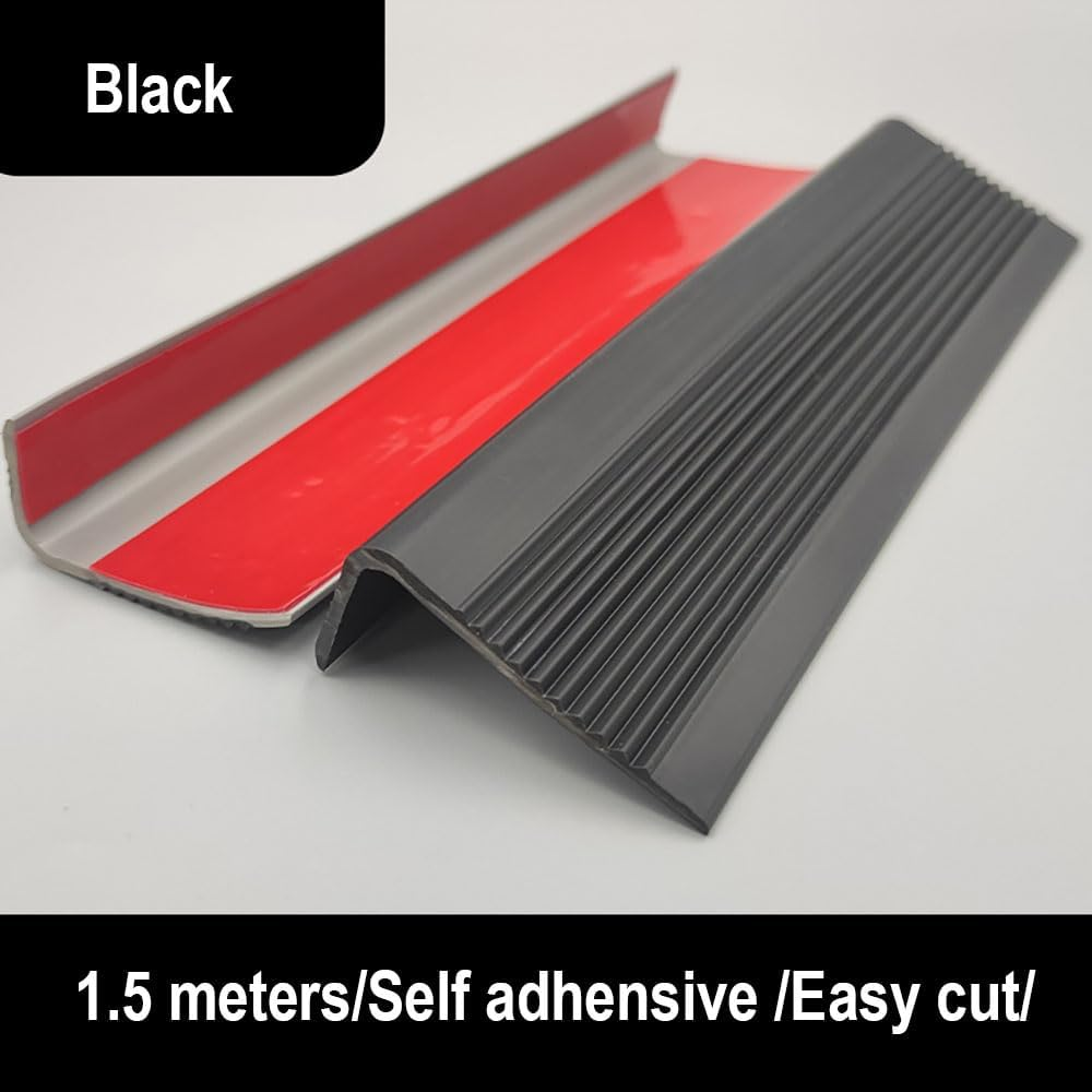 Weforu 1.5M/4.92Ft Rubber Stair Nosing，Anti-Slip Stair Edge Protector, Stair Edging, Stair Edge Trim, Non-Slip and Waterproof Outdoor Indoor Staircases (Black,Self Adhesive) image number 3