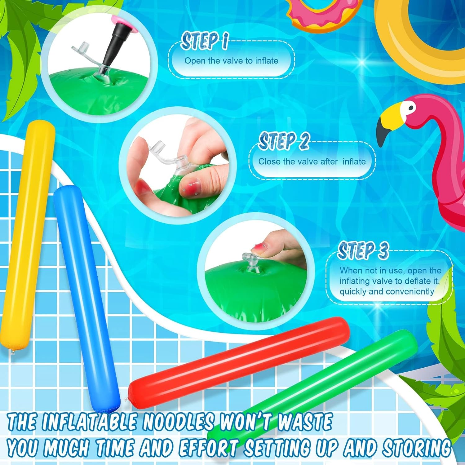 Pool Inflatable Sticks 41.3 Inch Pool Noodles PVC Swimming Noodles Colorful Inflatable Pool Noodle Adults Float Water Noodles Outdoor Water Games Toy for Beaches Swimming Pool Party D&eacute;cor image number 2