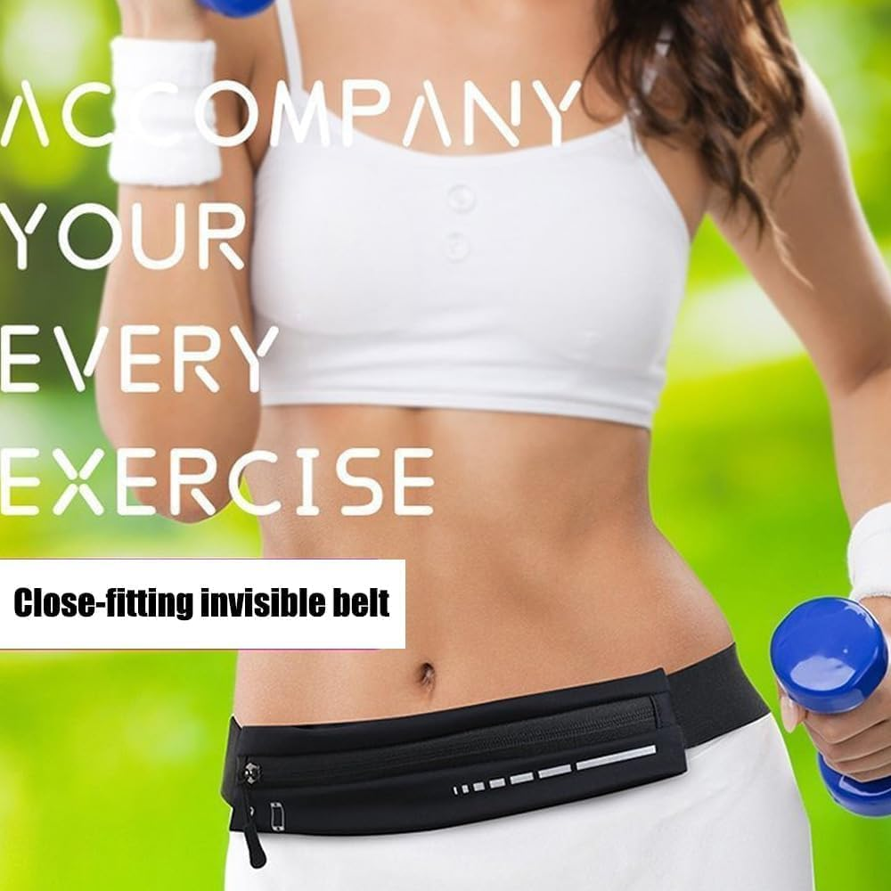 Slim Running Belt Fanny Pack, Adjustable Reflective Phone Holder Runners Waist Pouch Belt for Workout, Money Belt Running Gift Gear Accessories (Black) image number 5