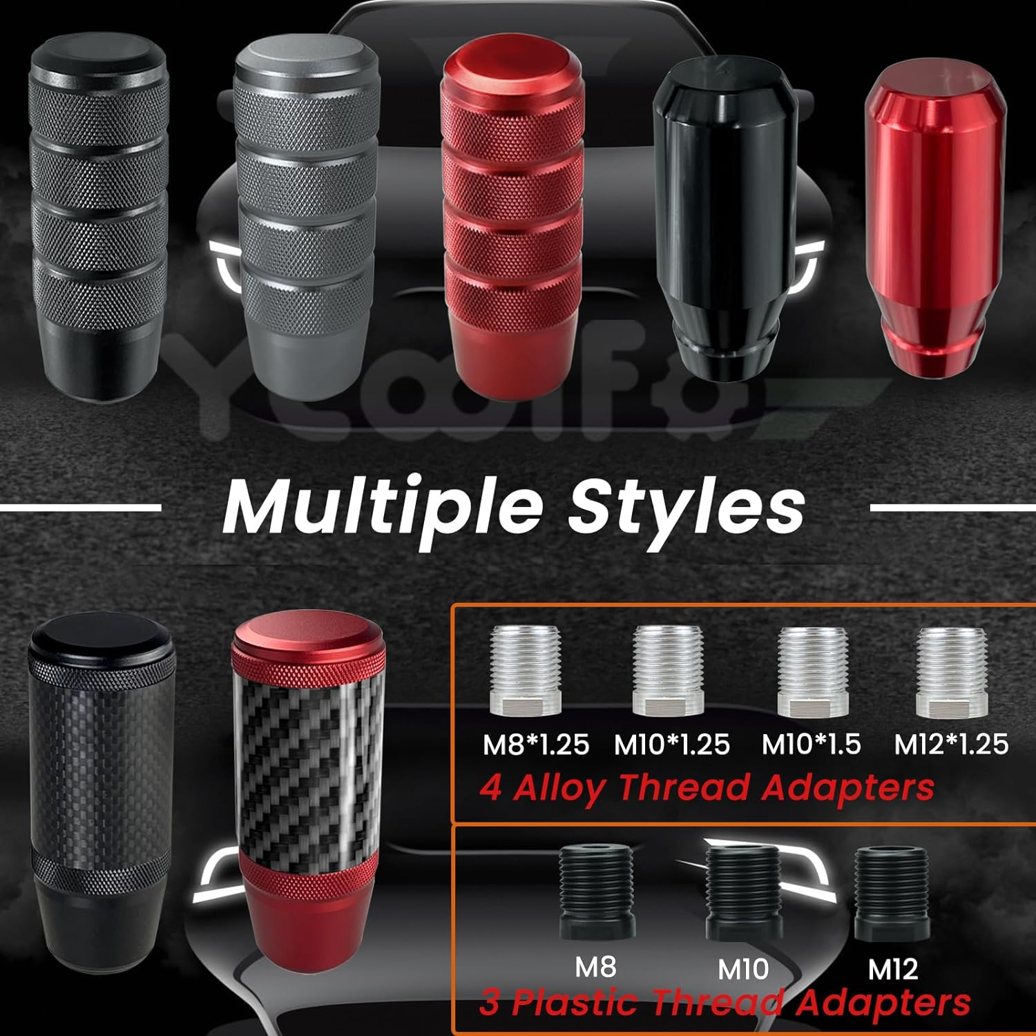 Ycooifo Shift Knob, 3.78" Aluminum Weighted Car Gear Stick Shifter Manual Knobs Fit Universal Manual Transmission Vehicle with 4 Threaded Adapters M8 M10 M12 X 1.25, M10X1.5 (Black) - Grey image number 6