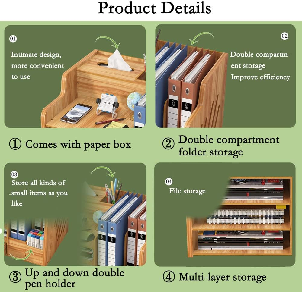 Hggzeg Updated Wooden Desk Organizer, Large Capacity Desk Tidy Storage Rack Sorter DIY Office Supplies Storage Box for A4 Papers, Books, Document and Notebook(Cherry Wood) image number 4