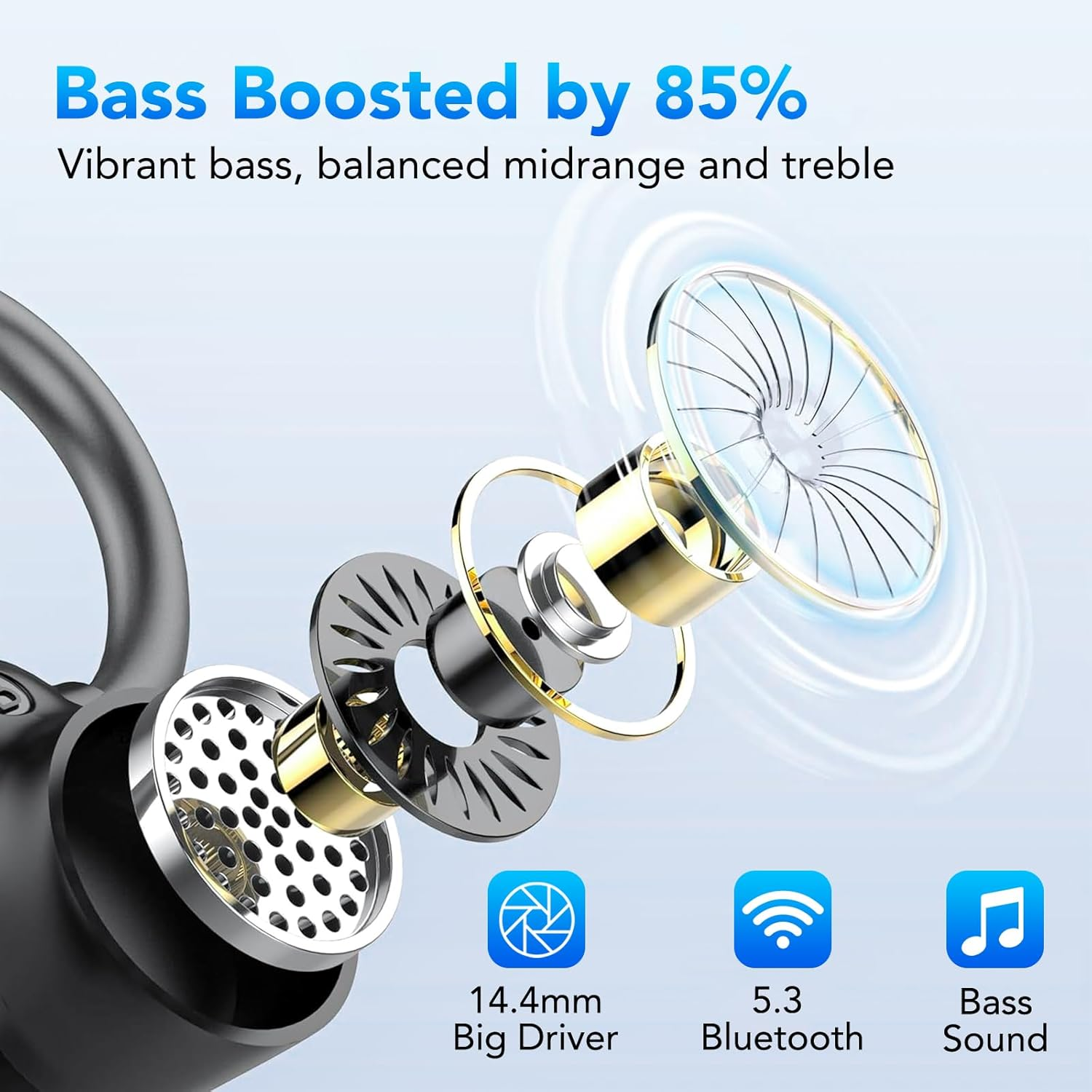 Wireless Earbuds, Bluetooth 5.3 Headphones with Earhook, 72Hrs Playtime, 4 ENC Noise Cancelling Mic, Deep Bass, LED Display, IP7 Waterproof,Over Ear Buds for Workout, Travel, Sport, Dark Black image number 4