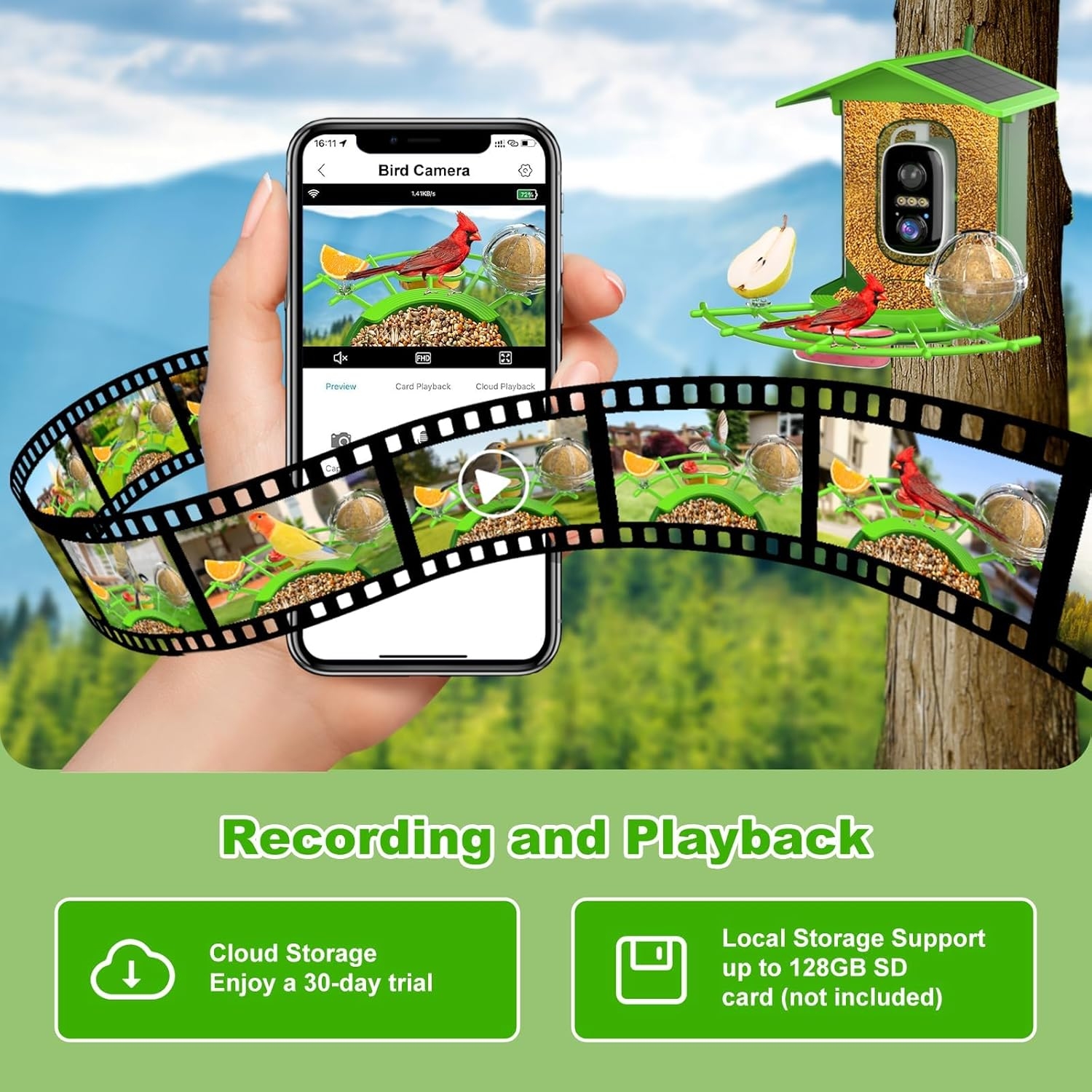 Bird Feeder with Camera, Solar Powered, AI Identifies 11,000+ Bird Species, IP66 Weatherproof, Auto Capture 3K HD Birds Video, Bird House with Cam, Outdoor Bird Feeder, Ideal Gifts for Bird Lover image number 3