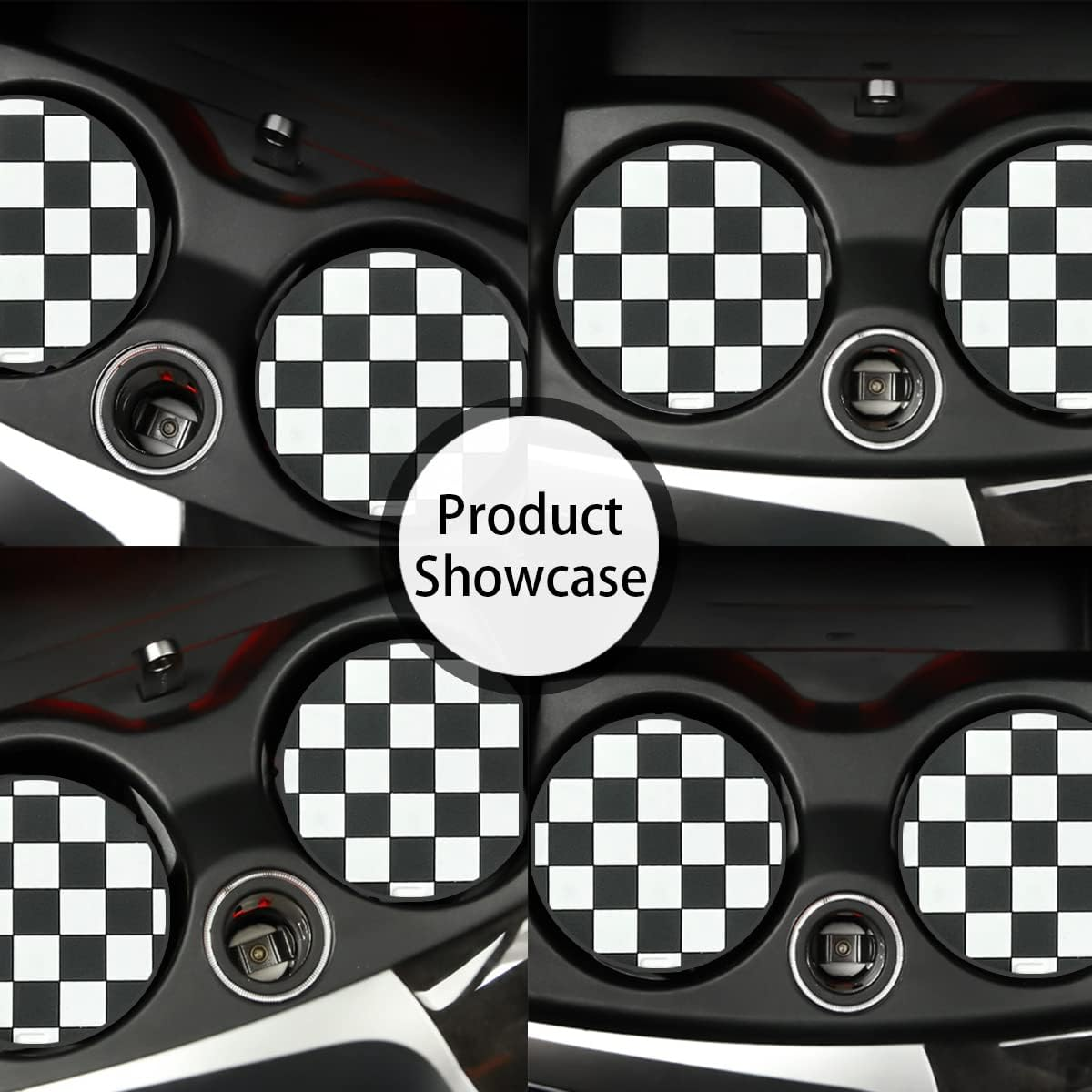 Zipelo 4 Pack Car Cup Coasters, 2.75 Inch Vehicle Holder Cup Holder Insert Coaster, Anti-Slip Automotive Black White Grid and American Flag Drink Cup Mat, Universal Interior Accessories (Black/White)