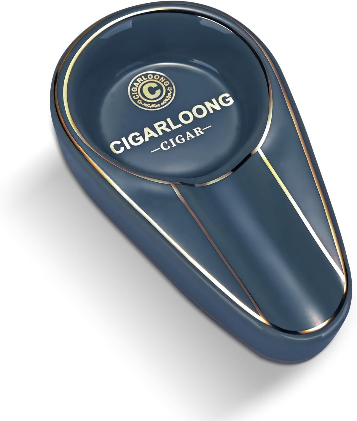 Cigar Ashtray Ceramics Single Slot Portable Travel Pocket Ashtray for Men,Dark Blue