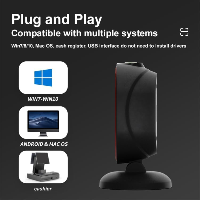 Fast 2D Hands-Free Barcode Scanner, USB Wired Desktop Barcode Reader 1D 2D PDF417 Data Matrix Bar QR Code Reader with Automatically Scanning for Retail Store Supermarket Mall Business image number 3
