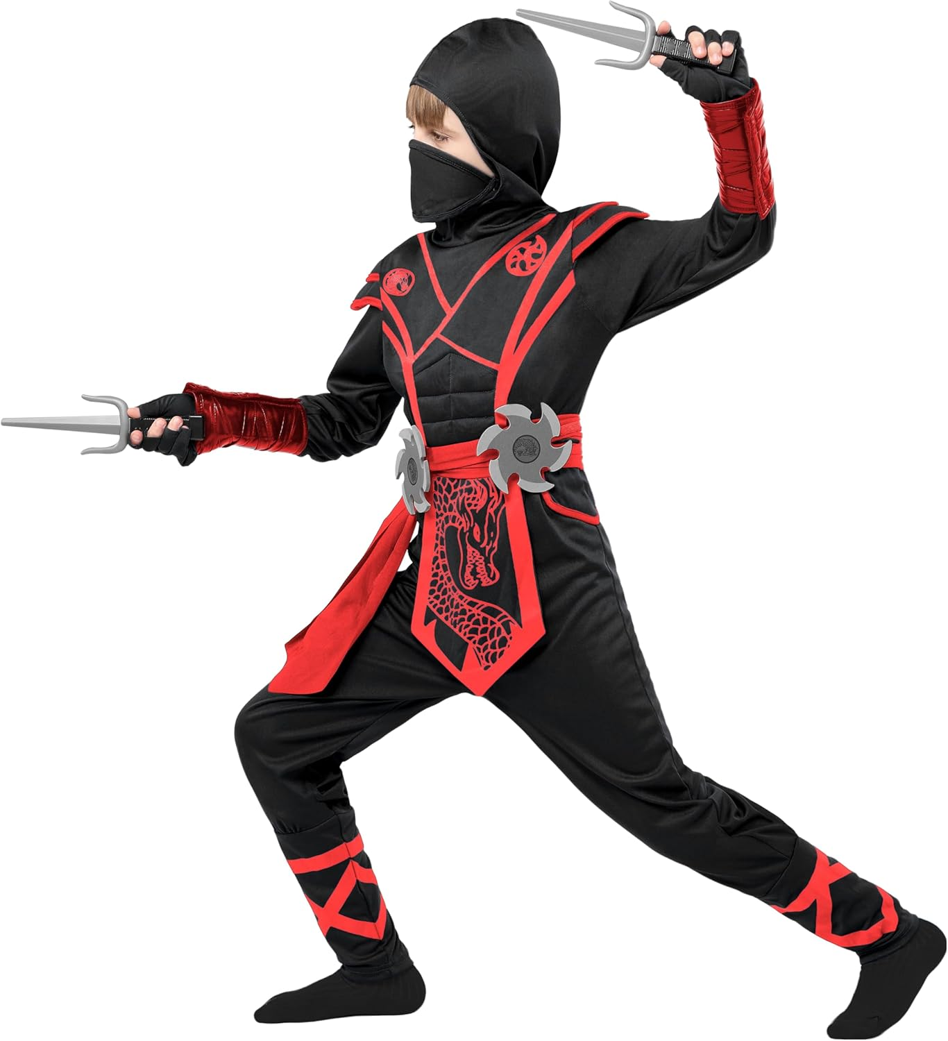 Spooktacular Creations Halloween Ninja Costume Kids, Ninja Dragon Jumpsuit Set, Boys Halloween Costume for Dressup Party