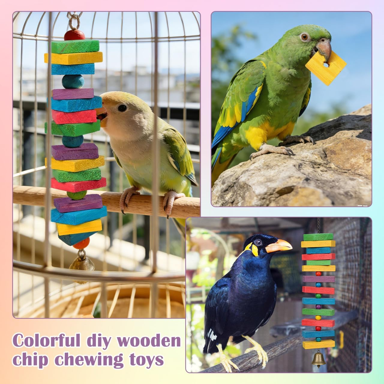 NOLITOY Bird Toys: 100 Pcs Wooden Blocks, Parrot Chew Toys Beak Trim Foot Craft Cage Parts DIY Shredding Playing for Macaw Conure African Grey Indoor Gift for Bird Lovers (Mixed Colors) image number 5