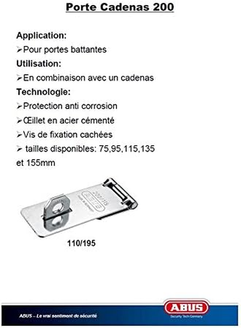 ABUS Hasp 200/135 - Padlock Device - for Hinged Doors - 32119 - ABUS Security Level 2 - Silver