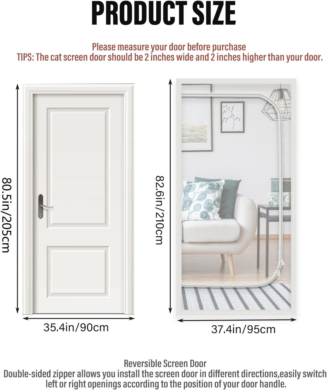 Cat Resistant Mesh Screen Door, 38" X 83" with Zipper Stop for Pets, Thickened Pet Screen for Home Bedroom, Living Room image number 5