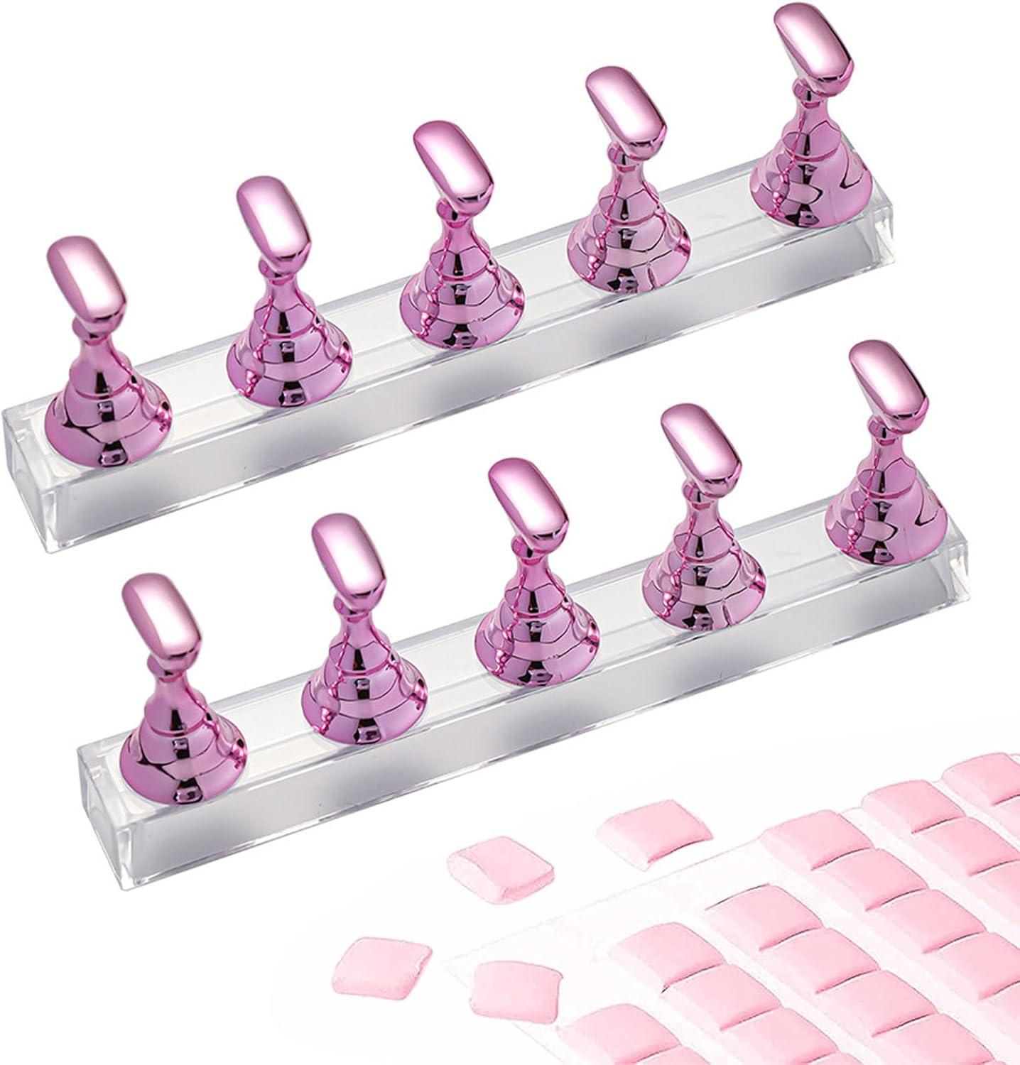 2 Set Acrylic Nail Design Practice Stands,Nail Display Stand for False Nail Tip Manicure Tool,Nail Tips Stand for Press On,Magnetic DIY Nail Crystal Holder with Reusable Sticky Putty Clay image number 2