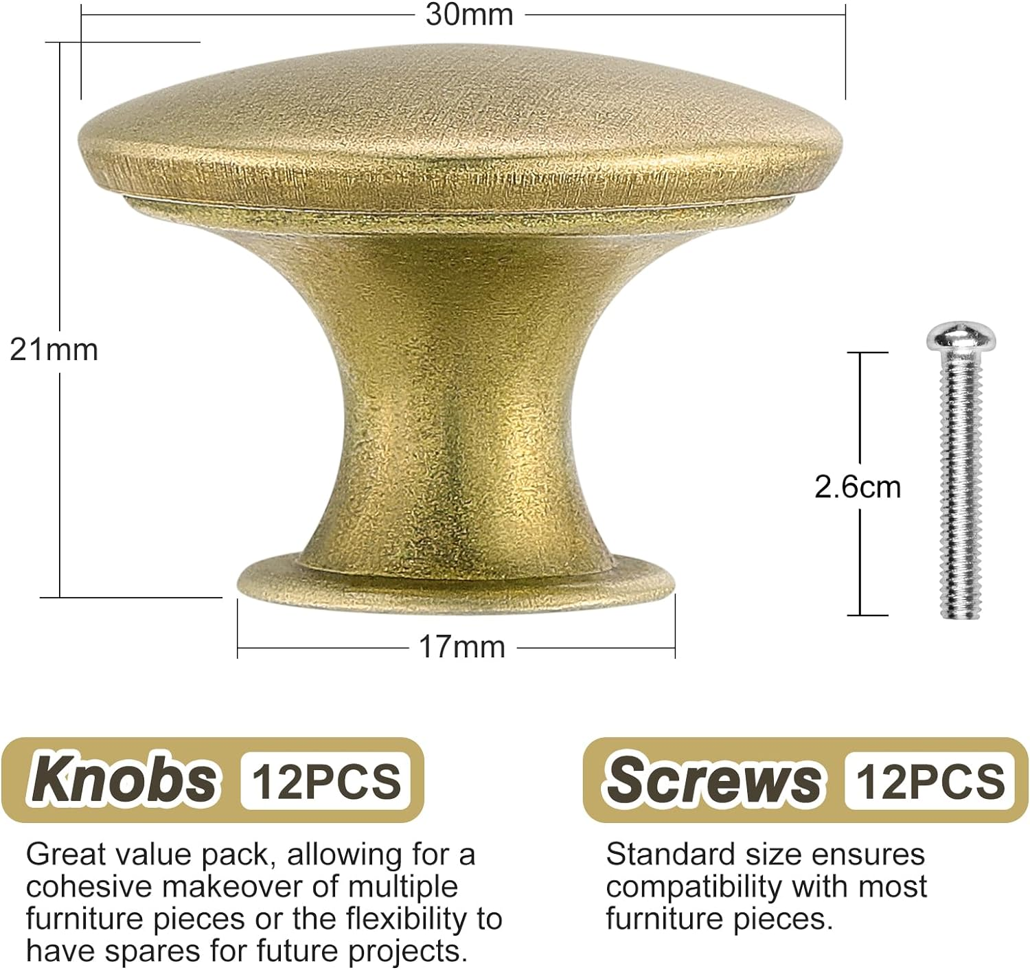 Tsunnee 12PCS Vintage Cabinet Knobs, Chic Drawer Knobs, Antique Brass Kitchen Cupboard Handles, 30Mm round Furniture Door Knobs image number 1