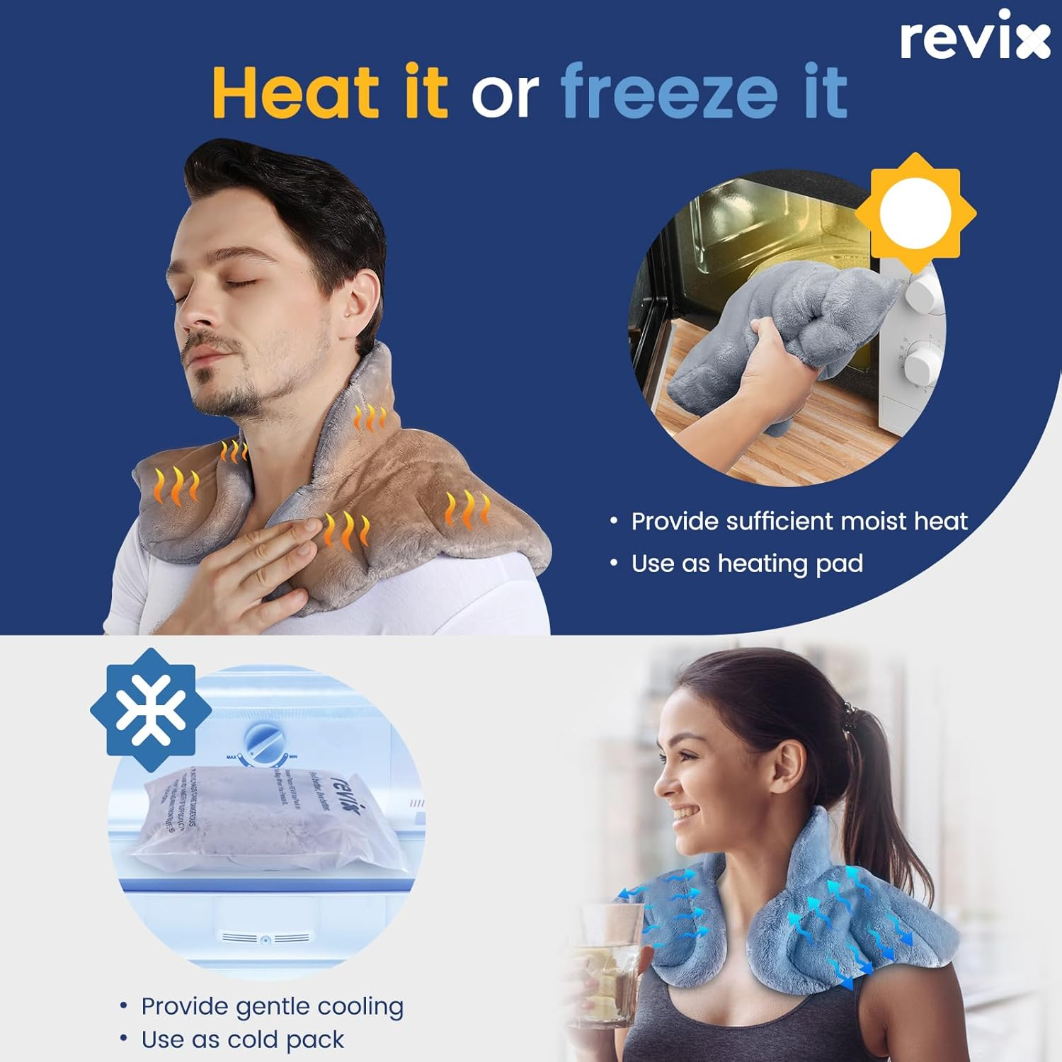 REVIX Microwave Heating Pad for Neck and Shoulders Lower Back Pain Relief, Warm Compress Heated Back Wrap with Weighted Plush, Hot Eye Mask for Migraine Stress, Set of 3 image number 1