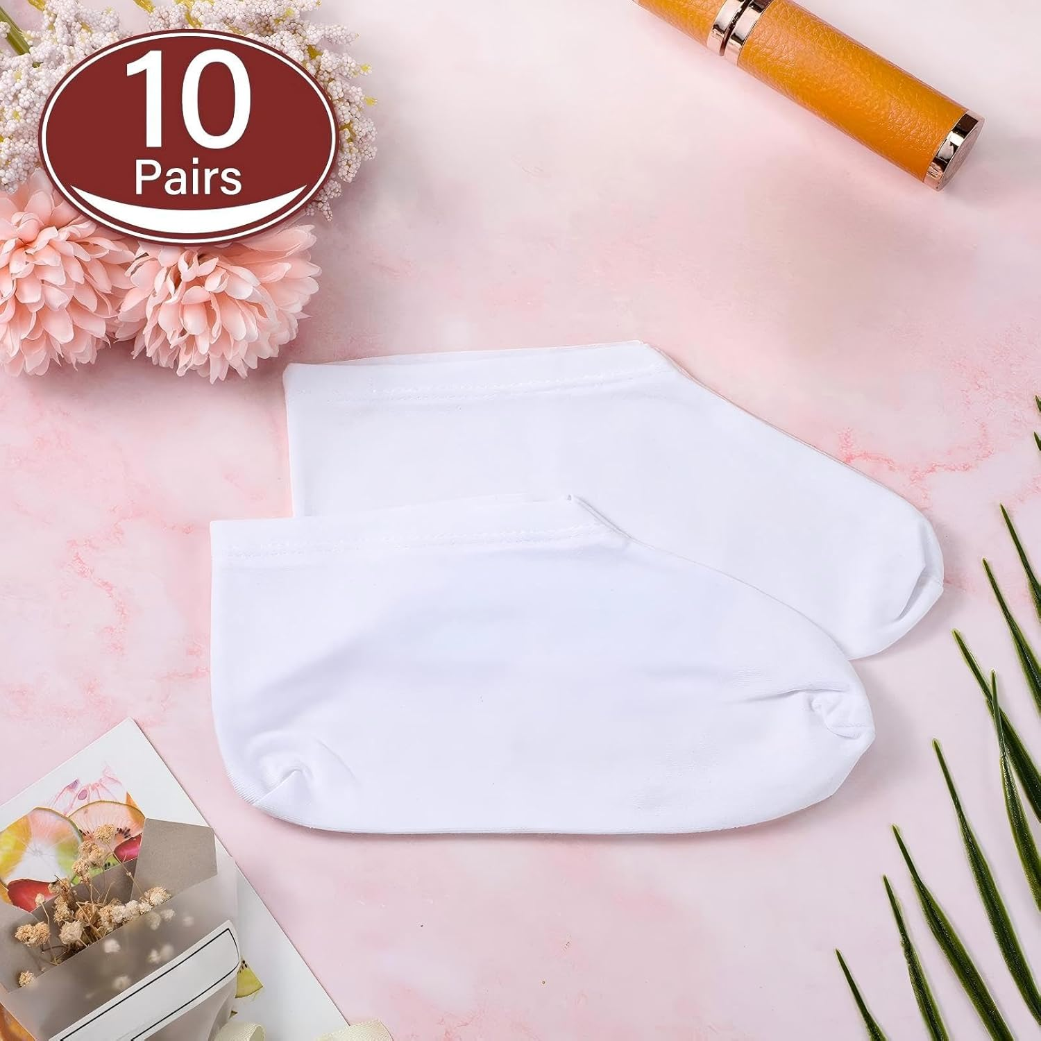 Geyoga 10 Pairs Moisturizing Socks Overnight for Dry Feet Spa Cotton Moisture Enhancing Cosmetic Socks for Women and Men, White image number 4