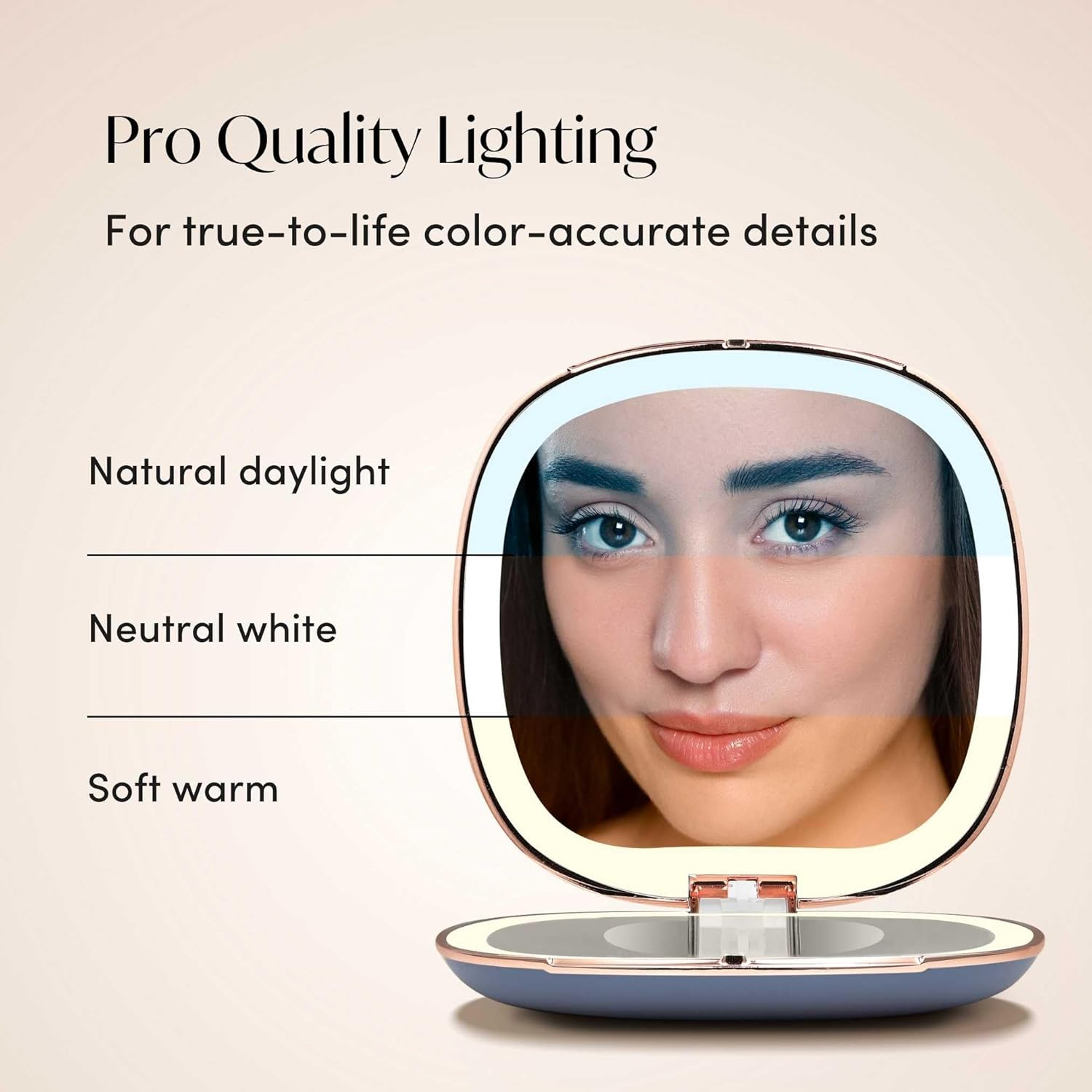 Fancii Mila 2 LED Lighted Compact Makeup Mirror, Rechargeable, 10X /1X Magnifying, Tru-Glow Light System, Vegan Leather, Small Travel Mirror for Purses (Harbor Blue) image number 4