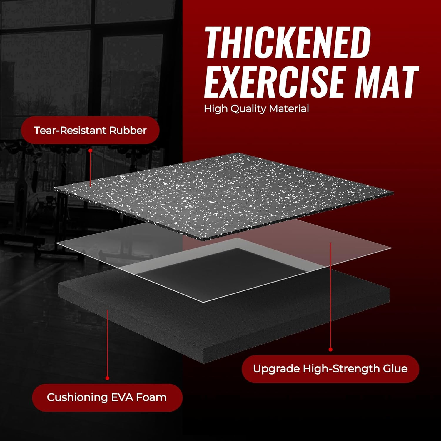 2CM Extra Thick Exercise Equipment Mats, 12 Pcs 60X60Cm Rubber Top with High Density EVA Foam, Large Interlocking Puzzle Floor Protection Mat for Home Gym, Heavy Weight Workout image number 3