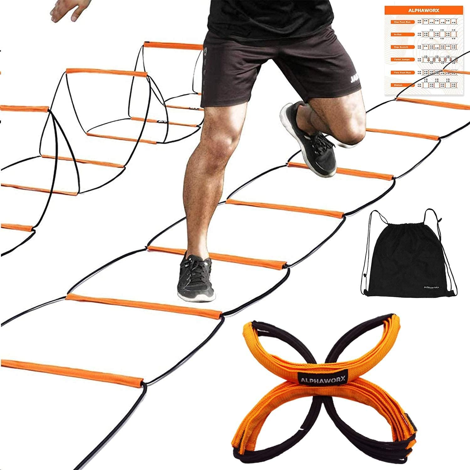 All-In-One Agility Ladder Speed Training Equipment and Speed Hurdle Workout Ladder and Basketball Soccer Agility Ladder Foldable Instant Set-Up and Tangle-Free (8 Rung 4 Rung 8+4 Rung 4X3 Rung)