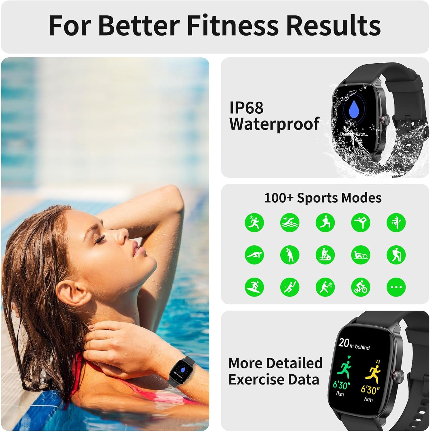Smart Watch for Men Women, IP68 Waterproof, Bluetooth Calling, Fitness Tracker, Sleep Monitoring, 1.85'' DIY Dial, AI Built-In, 100+ Sports Modes, 7 Days Battery, Compatible with Android & Iphones image number 6