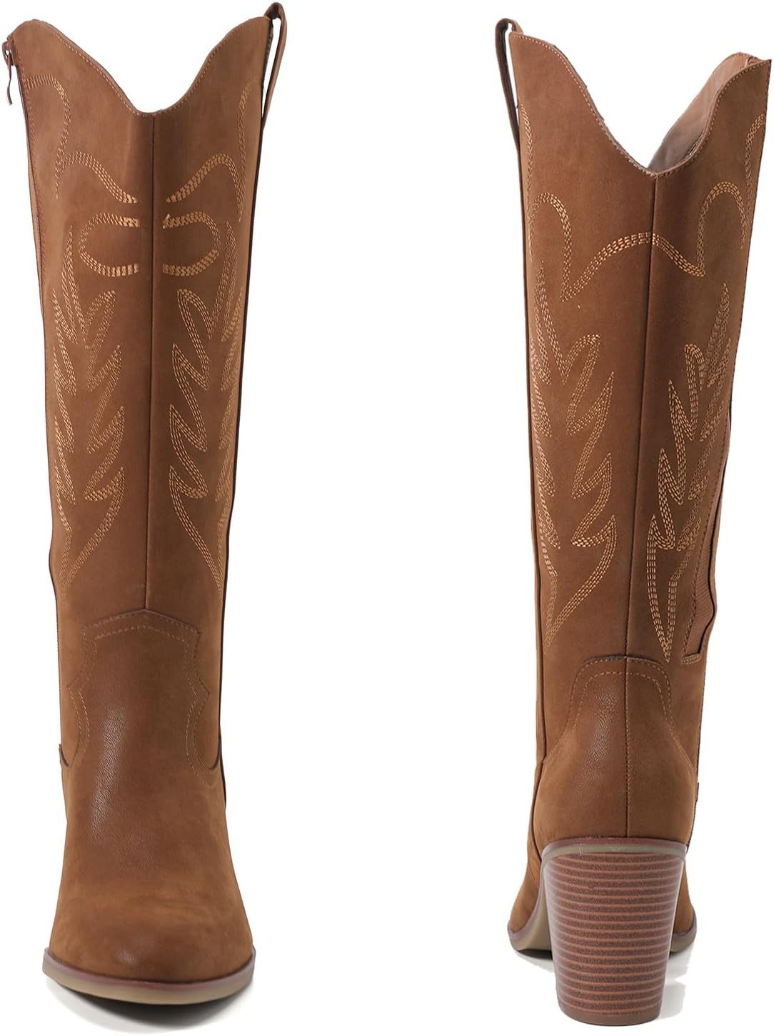 Luoika Women'S Extra Wide Calf Cowboy Knee High Boots，Wide Width Cowgirl Boots Chunky Pump Heel plus Size Western Tall Boots.