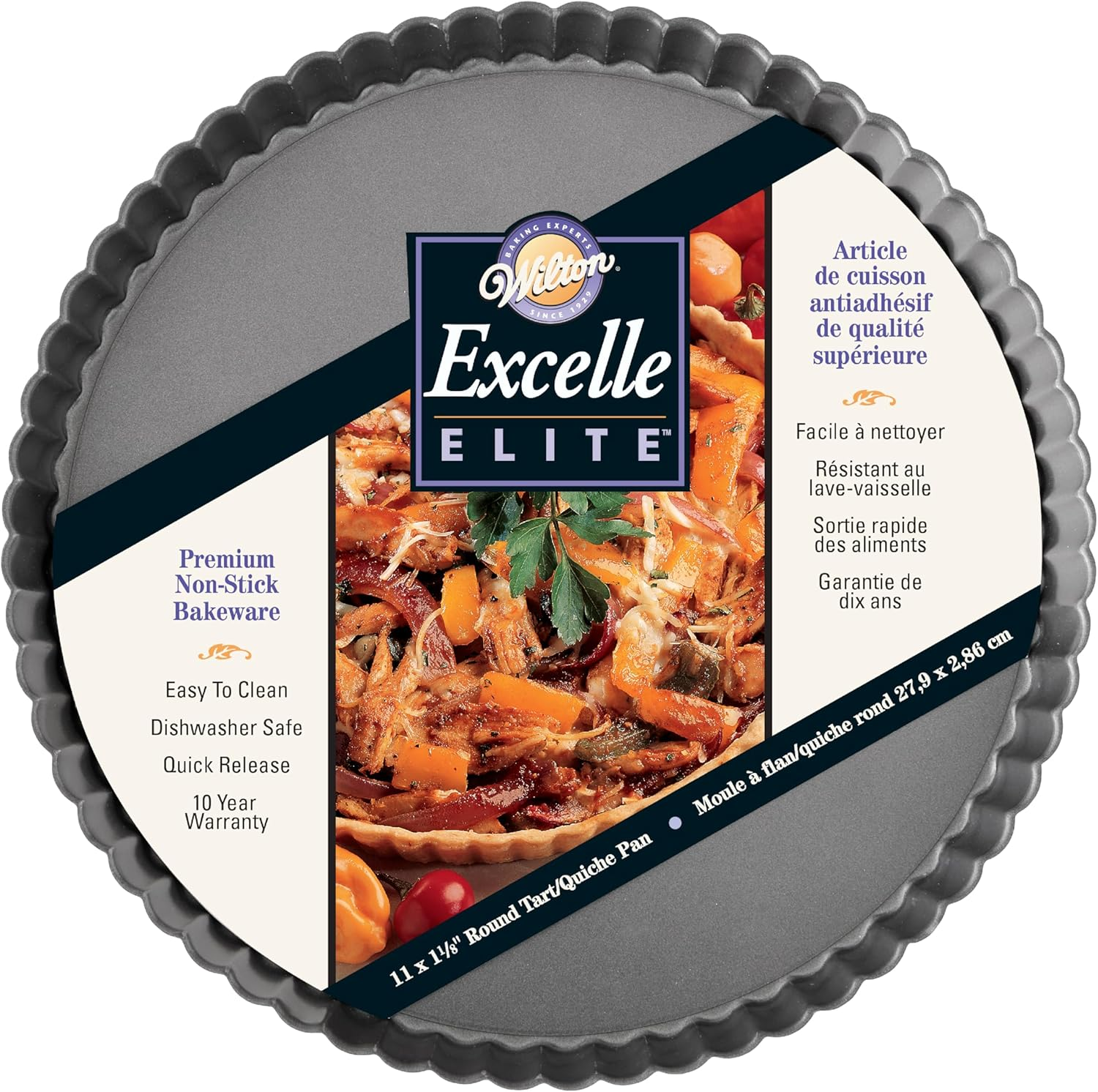 Wilton Excelle Elite Non-Stick Tart Pan and Quiche Pan with Removable Bottom, 11-Inch, Gray