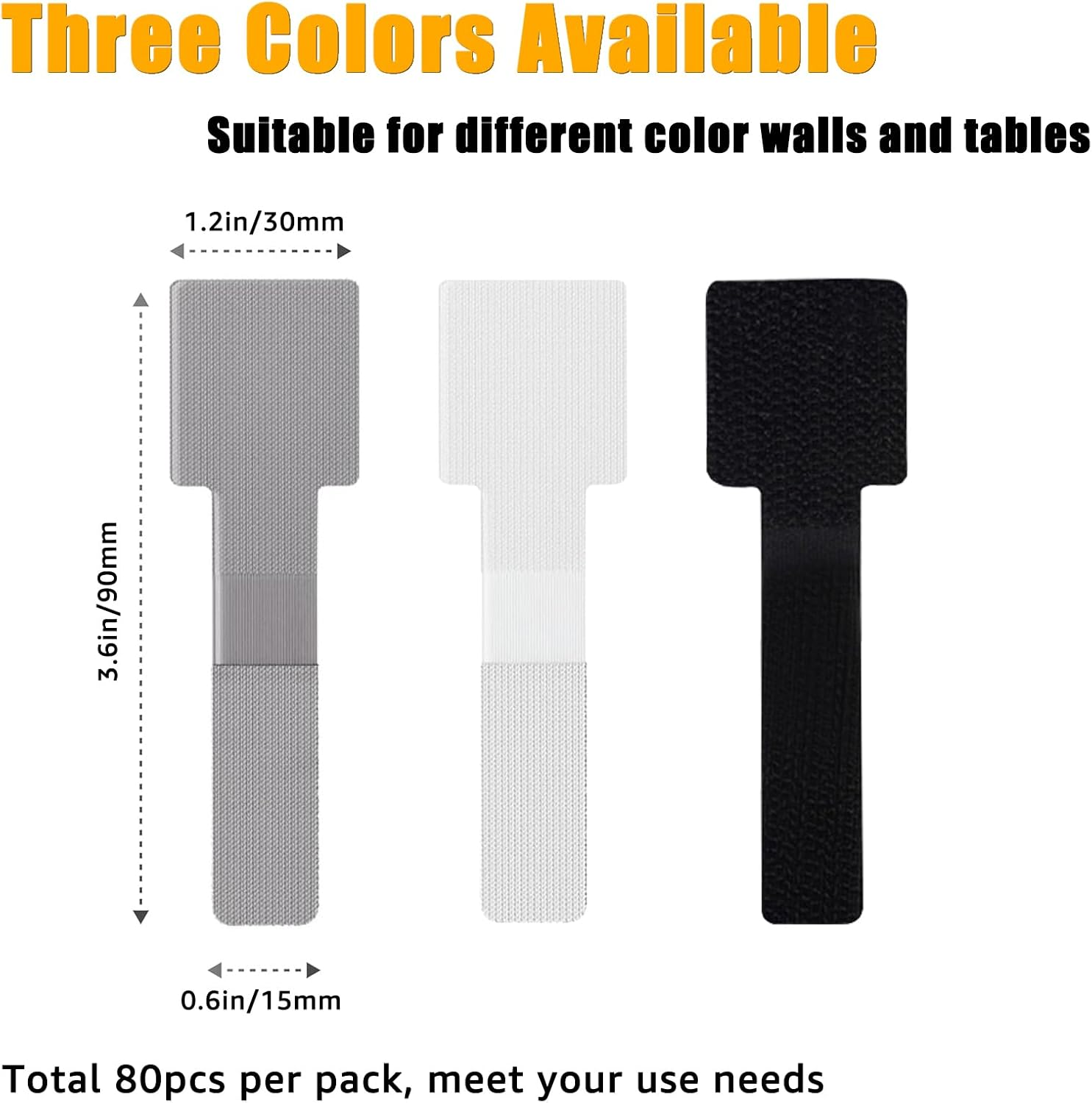 Hook and Loop Cable Ties, 80PCS Cable Management under Desk, Reusable Wire Organizers for Cords, Self Adhesive Cable Straps Clips, Household & Office Essentials, White image number 5