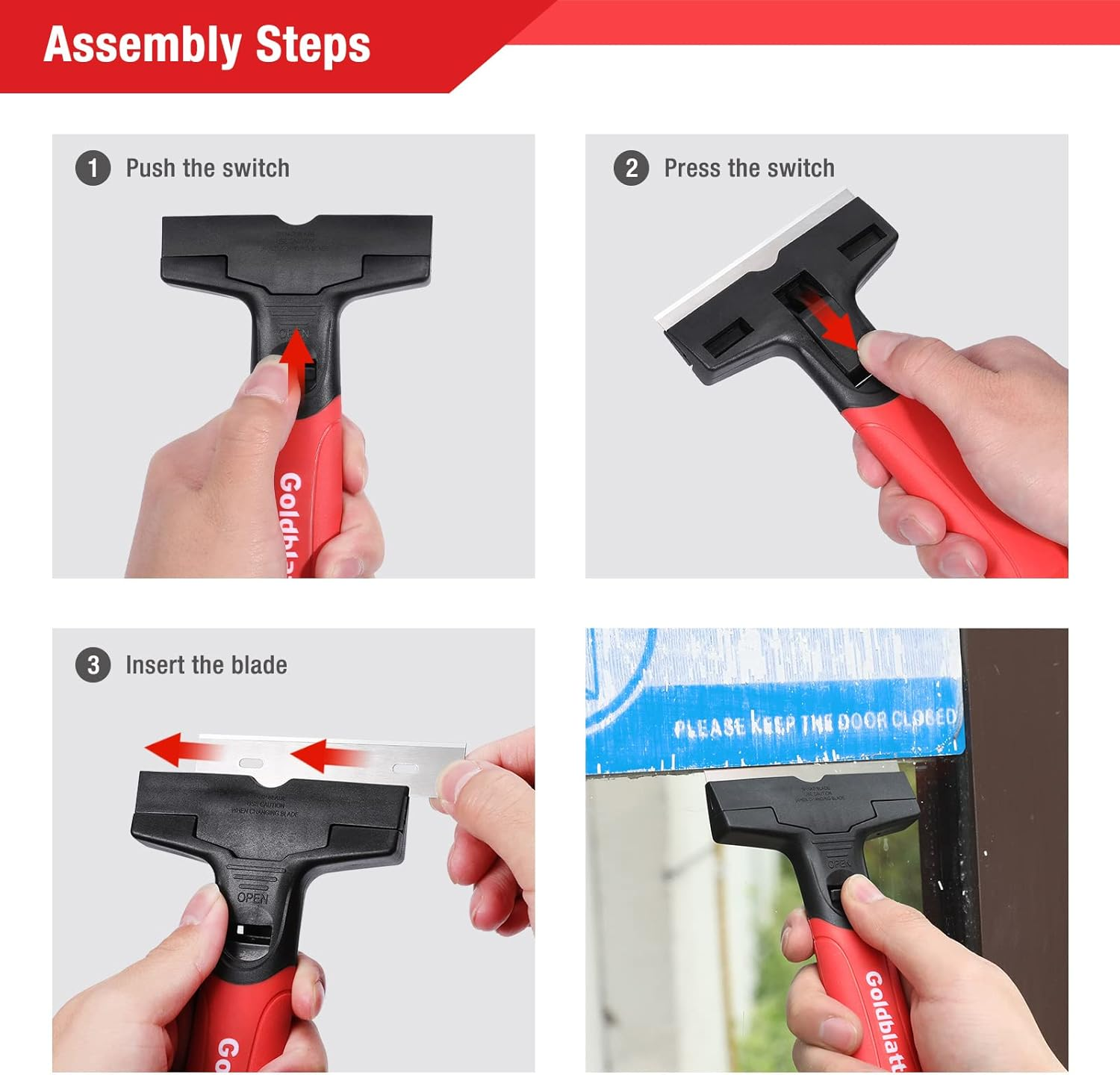 Goldblatt 2 Pieces Glass Scraper Set ​With 20-Piece Blades - 4 Inch Industrial Floor Scraper Tool with Long-Handle, Heavy Duty Razor Holder for Cleaning Caulk, Paint, Glue on Glass, Tiles, Walls image number 6