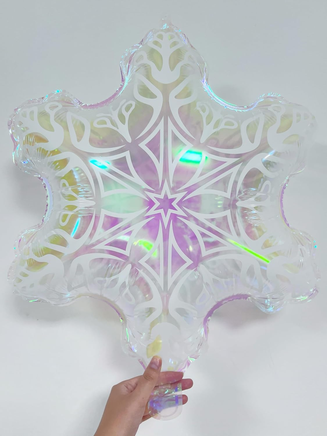 5Pcs Iridescent Snowflakes Balloons for Holiday, 23 Inch Snowflakes Balloons for Wonderland Birthday, Winter Themed Party, Holographic Groovy Party (Snowflake-5Pcs) image number 1