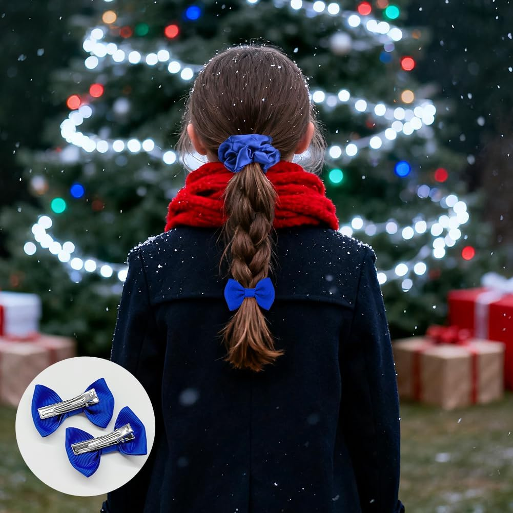 Bekecidi 48 PCS Girls School Hair Accessories Royal Blue Bow Hair Clips Headband Elastic Hair Bands Ribbon Hair Barrettes Bow Ponytail Holder Hair Accessories for Toddlers Kids Christmas Birthday Gift image number 1