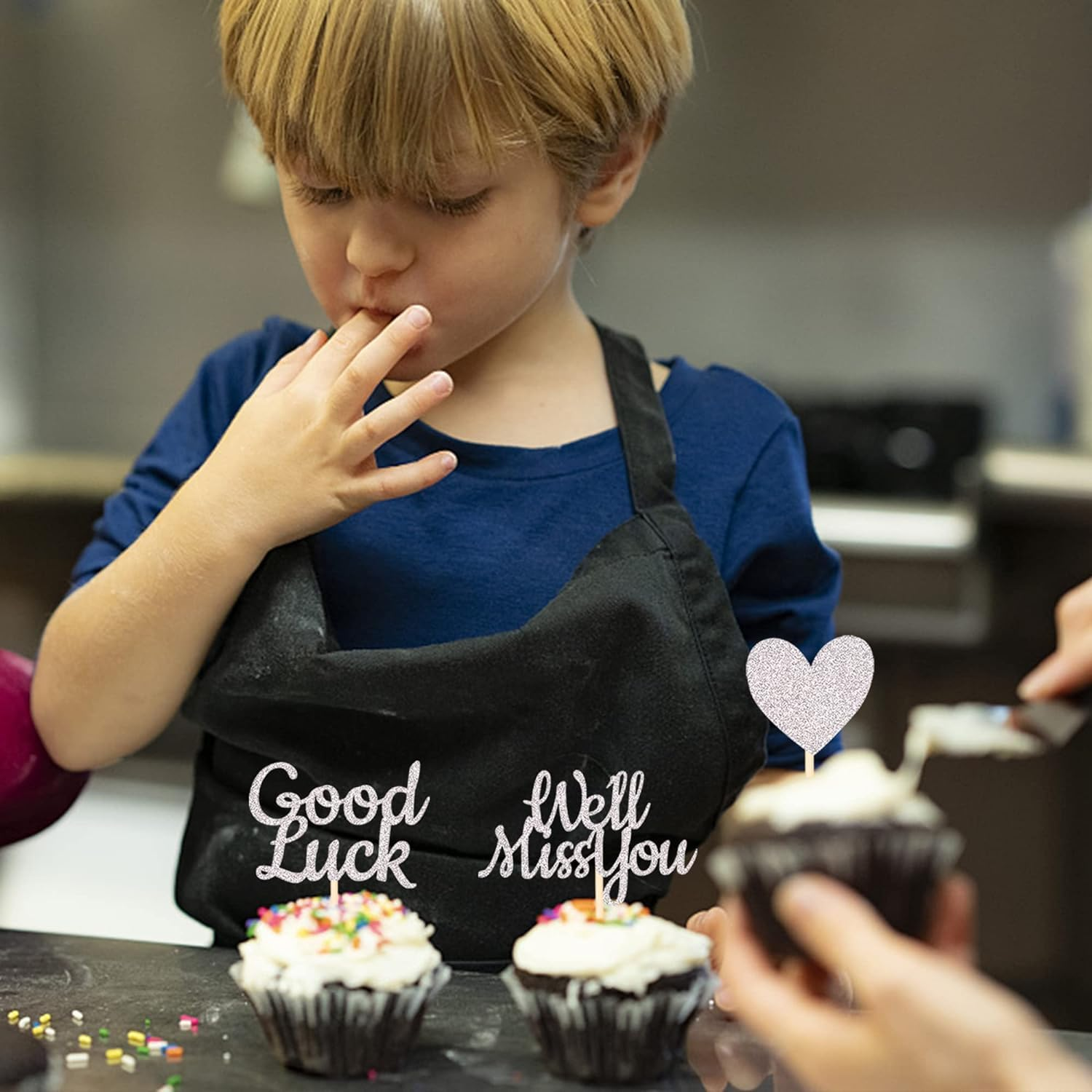 24 Pack We Will Miss You Cupcake Toppers Glitter Red Love Heart Good Luck Cupcake Picks Retirement Theme Going Away Party Cake Decorations (Silver) image number 3