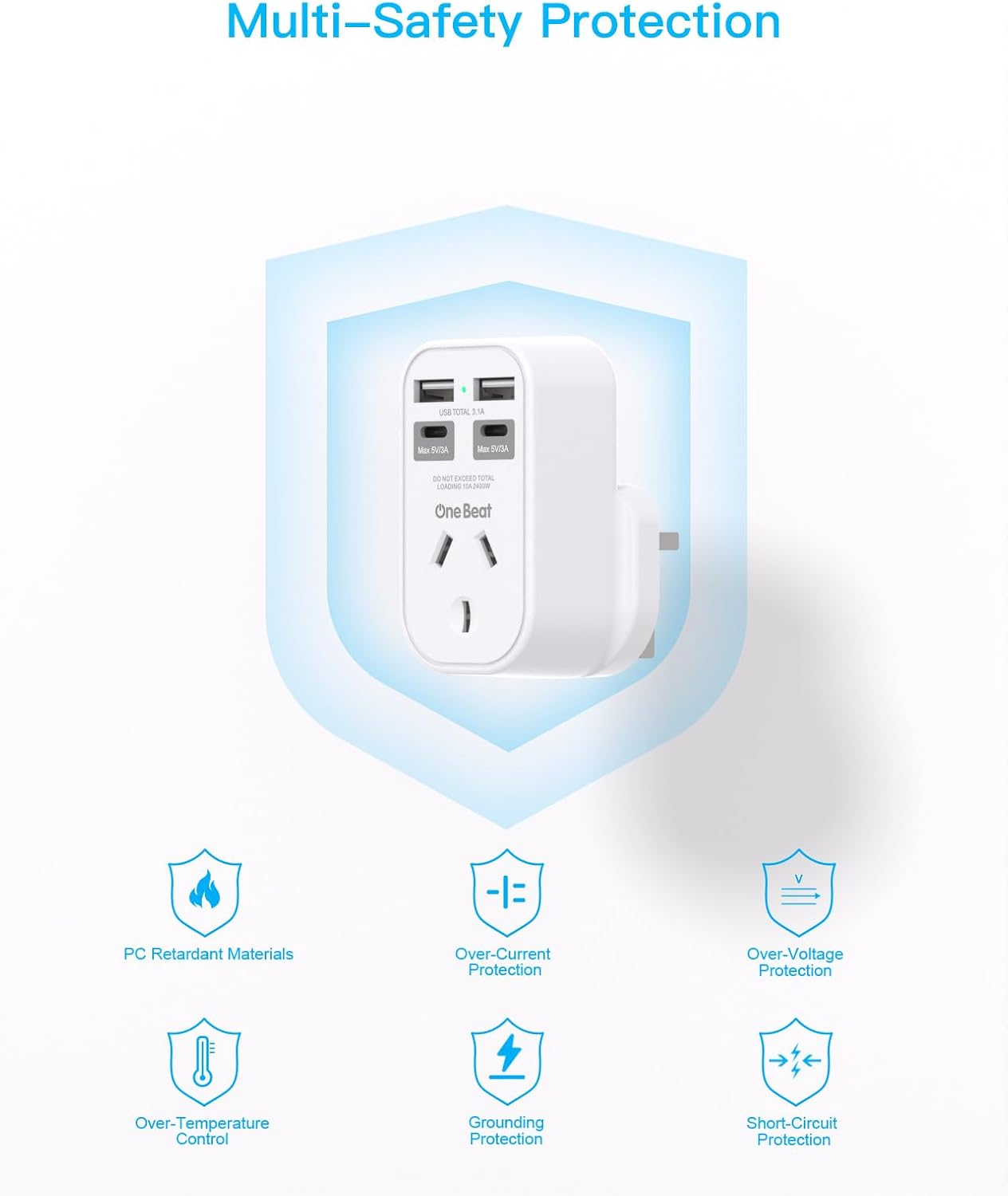 UK Travel Adapter, AU to UK Travel Plug Adapter with 2 USB C 2 USB a Charging Sation, Travel Power Plug for Ireland England Scotland Kenya London British Irish Hong Kong, Travel Accessories(Type G) image number 5
