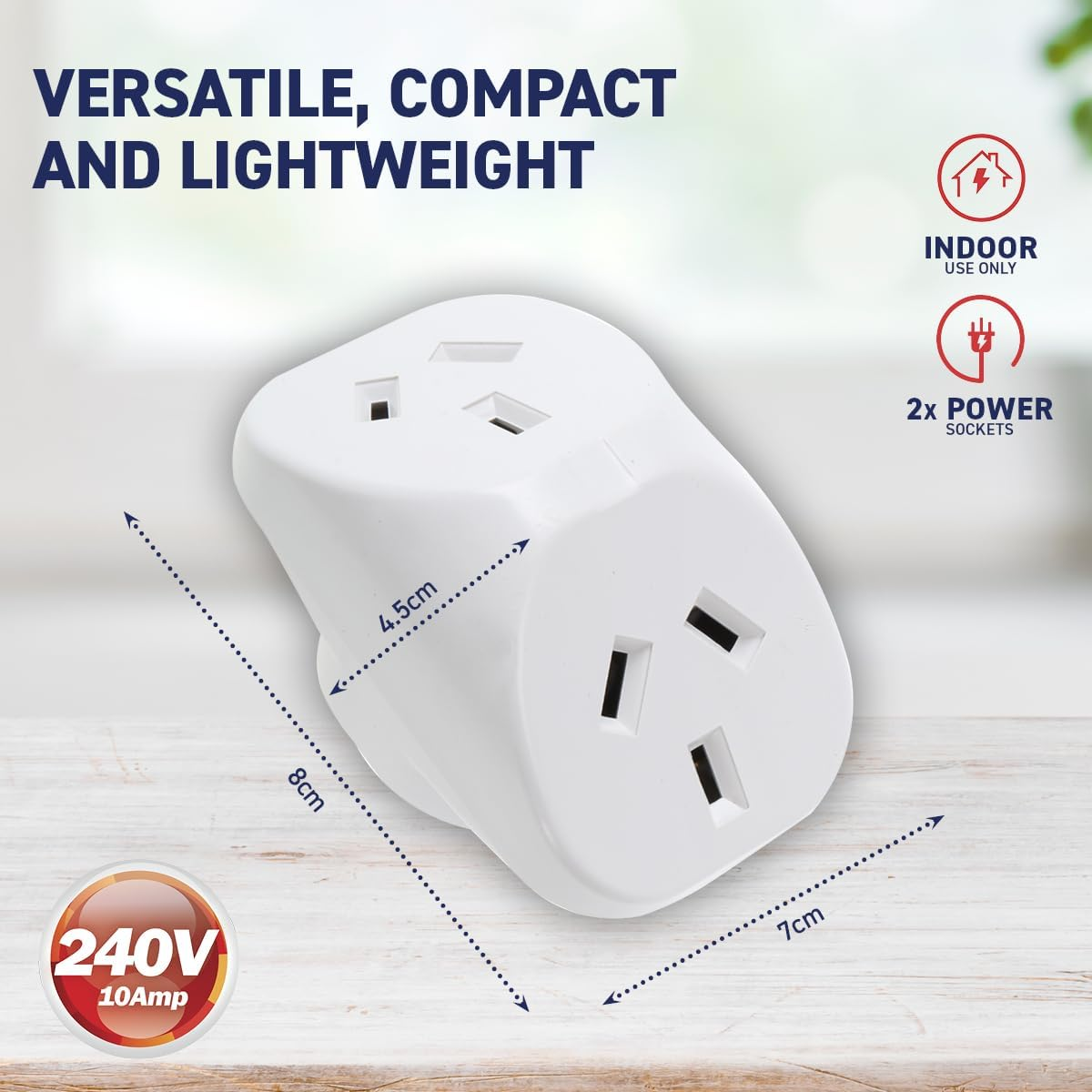 SAS Electrical 240V 10A 2400W Triangular Double Adaptor, White image number 1