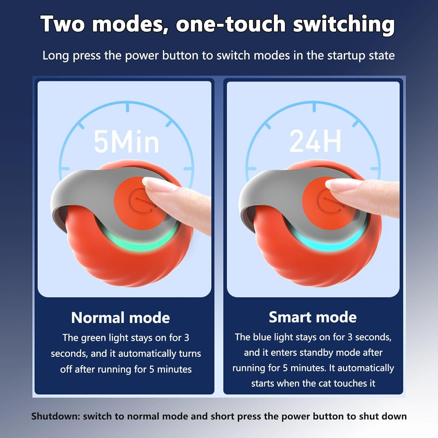 [More Tails] Speedy Tail 2.0 - with 4 Tails, Automatic Moving Cat Toy Ball with Tail, Smart Interactive Cat Toy Ball, Interactive Cats Toys for Indoor, Pet Chase Toy, Two Speed Adjustment (Blue) image number 3