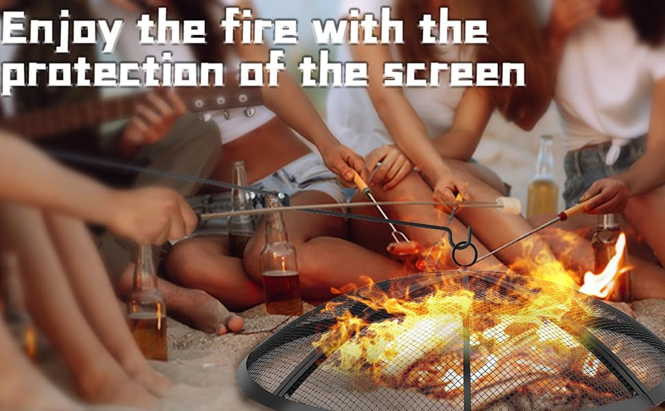 Fire Pit Spark Screen, Outdoor 22 Inch round Fire Pit Screen with Foldable Hook and Fire Safety Gloves, Heavy Duty Steel Mesh Fire Pit Cover, Fire Pit Lid for Backyard, Beach, RV Camping image number 2