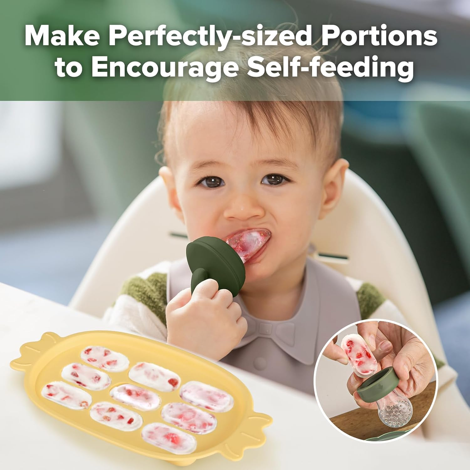 Haakaa Baby Popsicle Mold - Baby Food Maker & Breastmilk Teething Freezer Tray - BPA Free Silicone-Yellow image number 2