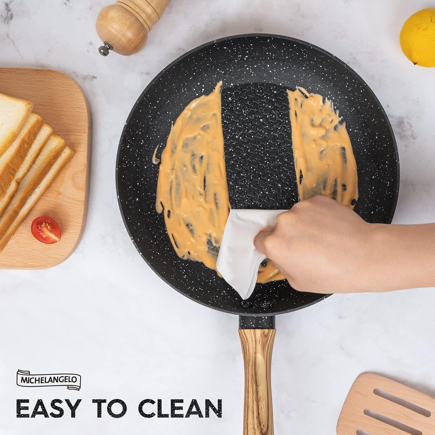 Michelangelo Nonstick Frying Pan with Lid, 8 Inch Frying Pans Nonstick with Healthy Coating, Small Frying Pan with Stay-Cool Handle, Induction Compatible image number 4